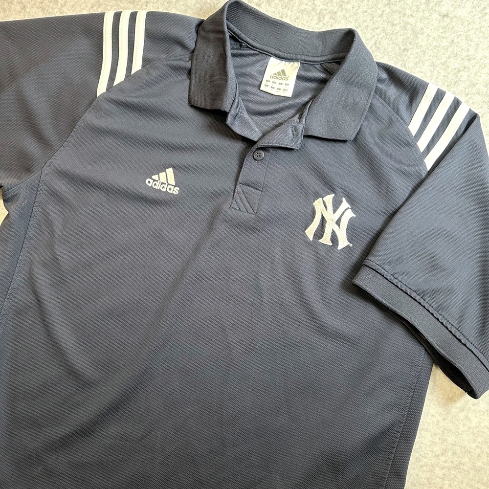 Adidas Mens New York Yankees Polo Shirt Navy Blue Large Embroidered Vintage